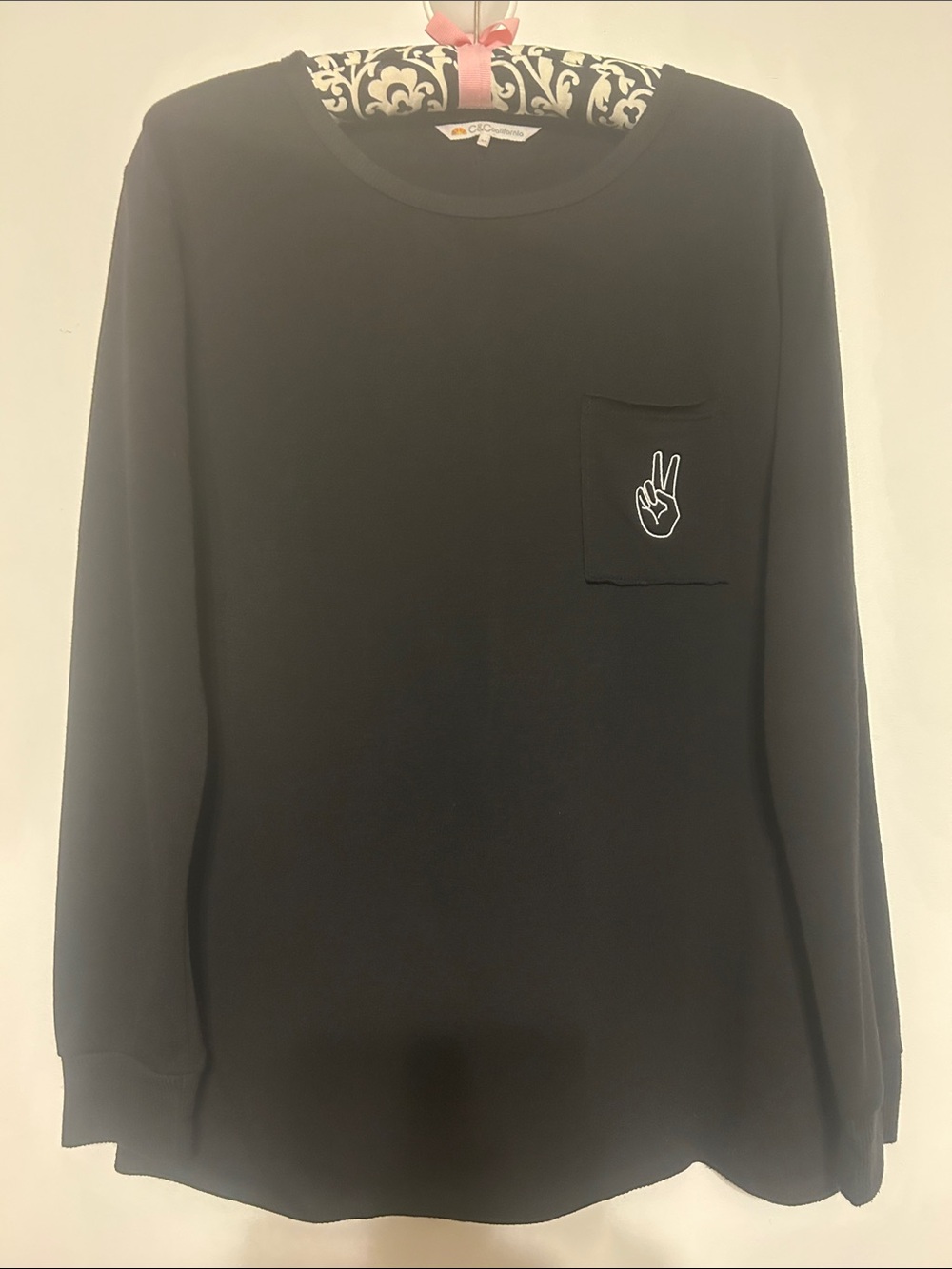 C&C California Black Long-Sleeve Tee with Pocket Peace.